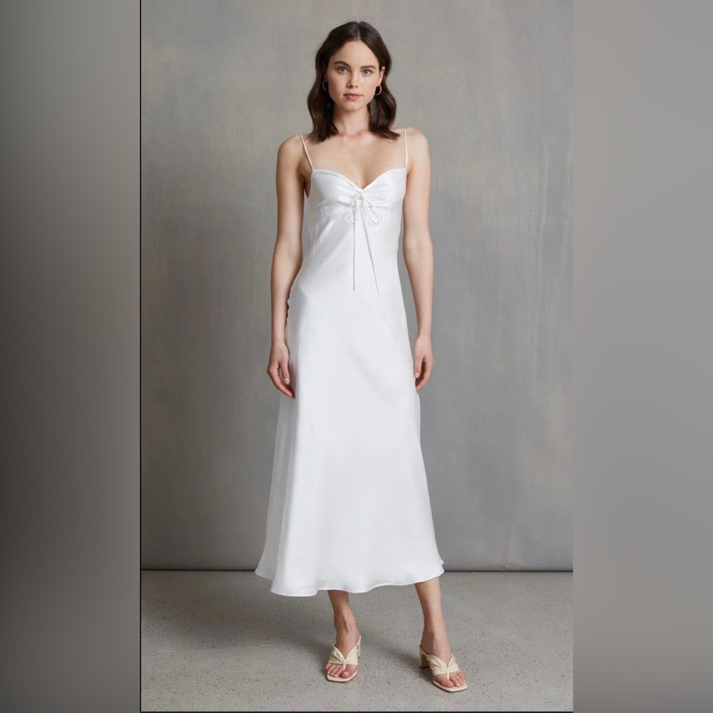 Bec & Bridge White Satin Slip Dress with Sweetheart Neckline